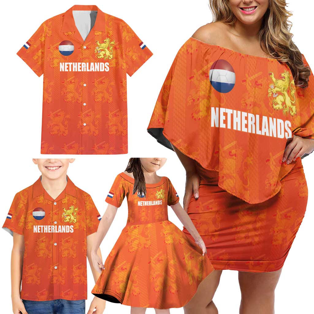 Custom Netherlands Football Family Matching Off Shoulder Short Dress and Hawaiian Shirt Oranje Go Champions