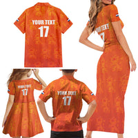 Custom Netherlands Football Family Matching Short Sleeve Bodycon Dress and Hawaiian Shirt Oranje Go Champions