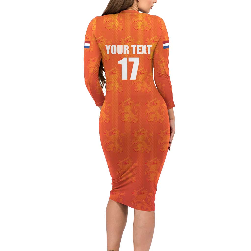 Custom Netherlands Football Long Sleeve Bodycon Dress Oranje Go Champions
