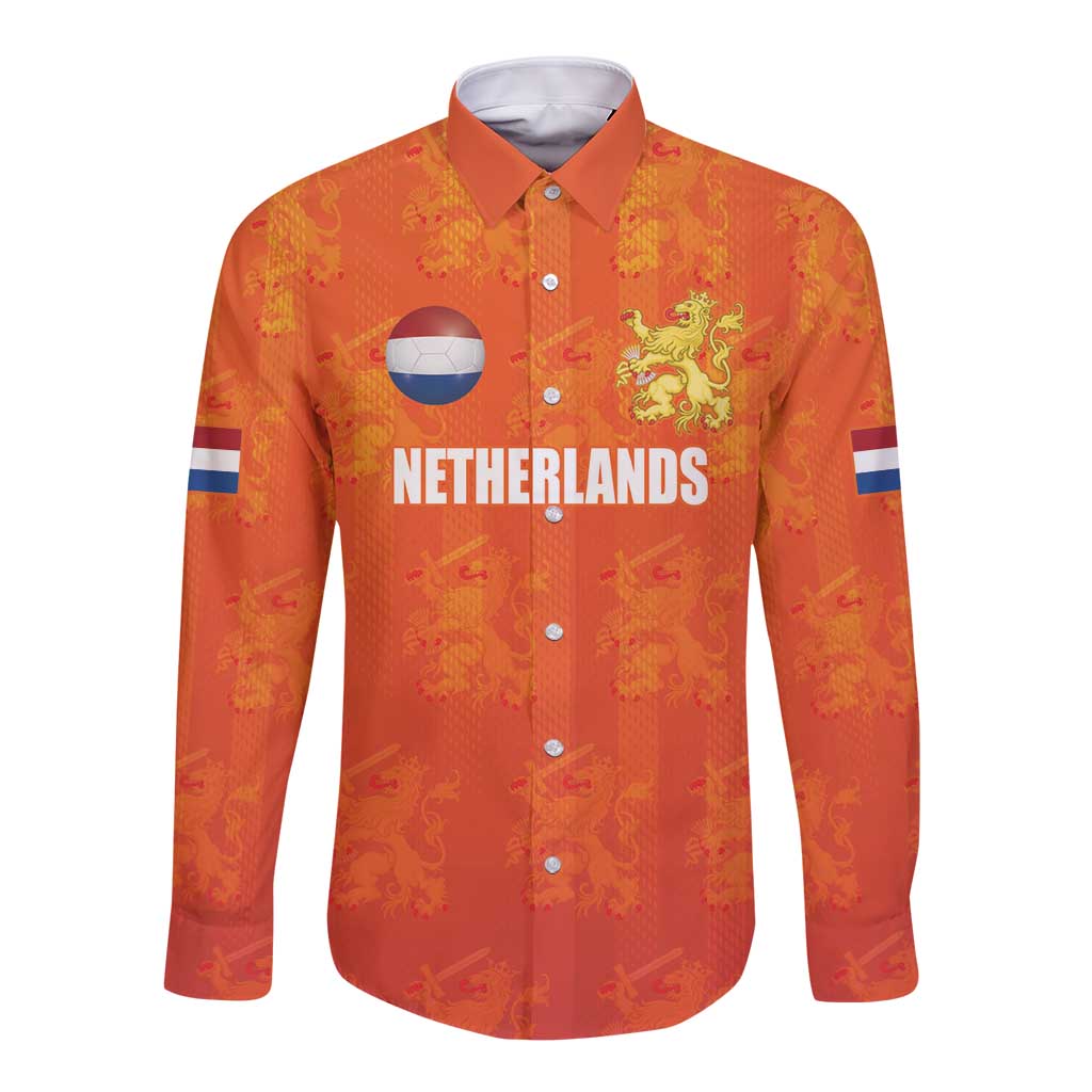 Custom Netherlands Football Long Sleeve Button Shirt Oranje Go Champions