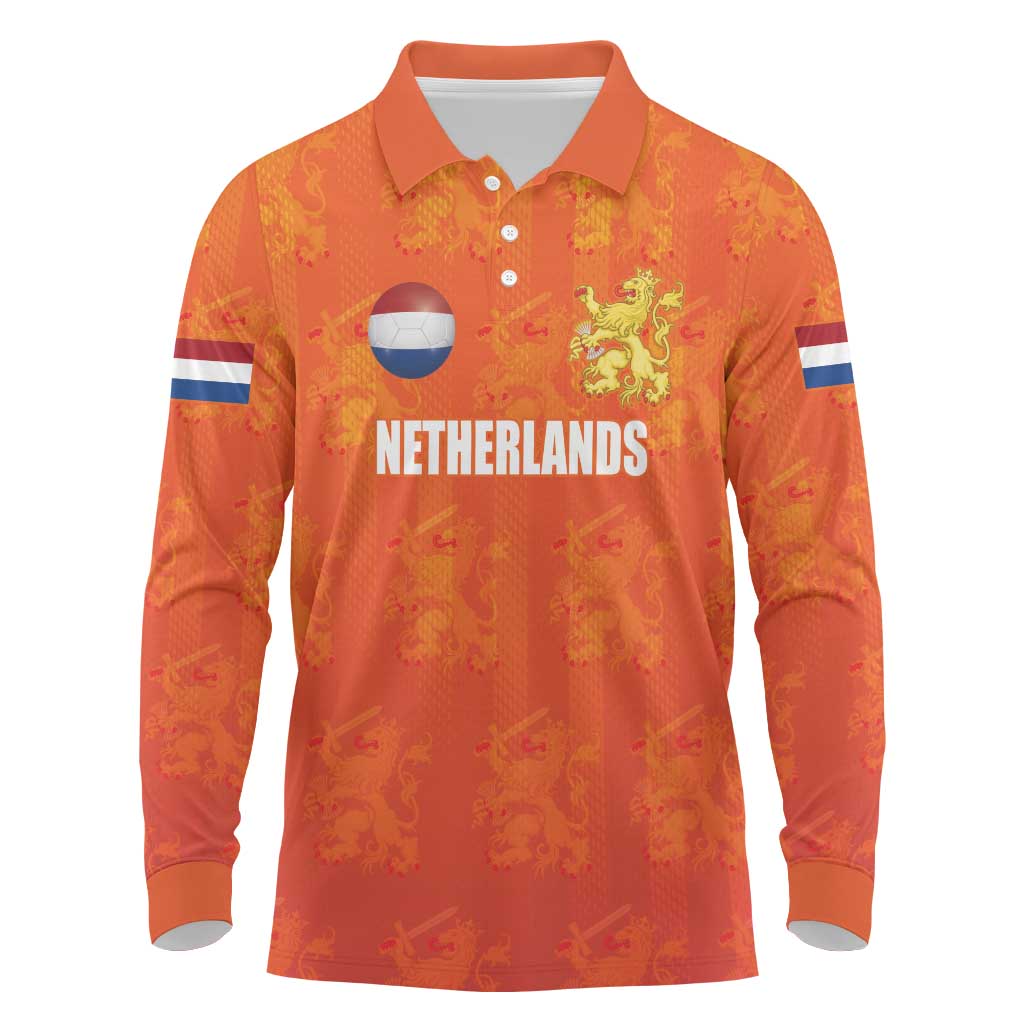 Custom Netherlands Football Long Sleeve Polo Shirt Oranje Go Champions