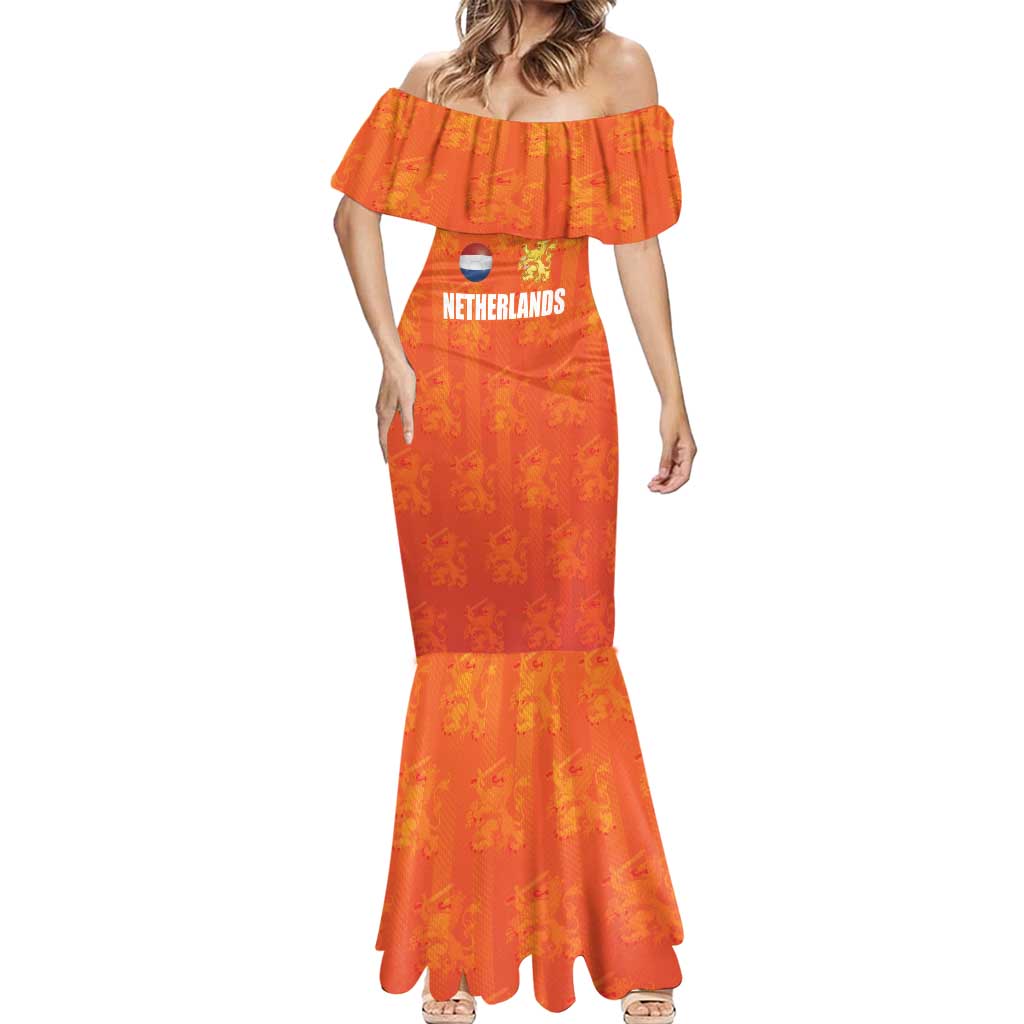 Custom Netherlands Football Mermaid Dress Oranje Go Champions