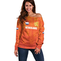 Custom Netherlands Football Off Shoulder Sweater Oranje Go Champions