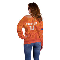 Custom Netherlands Football Off Shoulder Sweater Oranje Go Champions