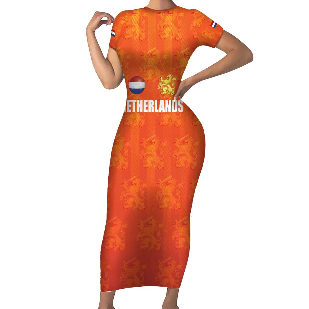 Custom Netherlands Football Short Sleeve Bodycon Dress Oranje Go Champions