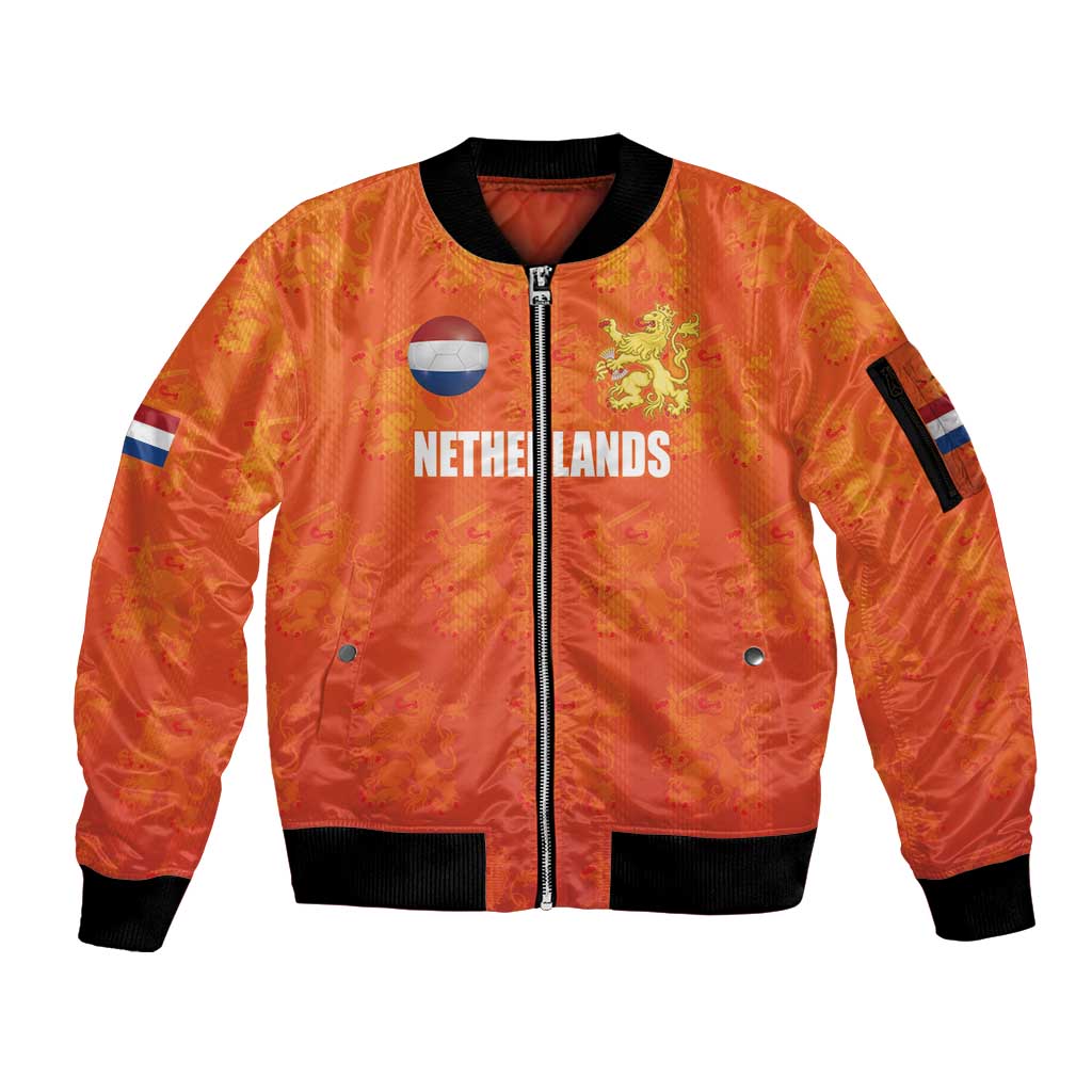 Custom Netherlands Football Sleeve Zip Bomber Jacket Oranje Go Champions