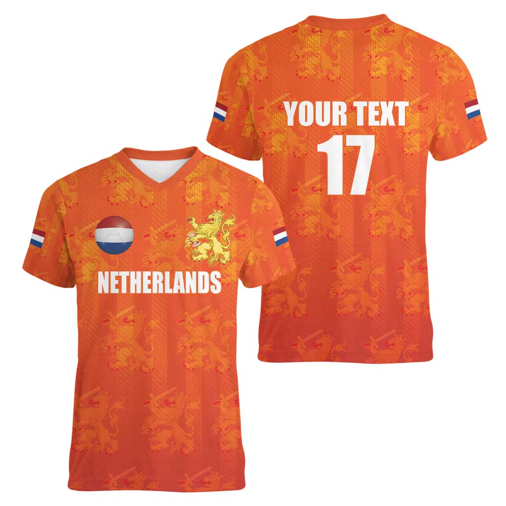Custom Netherlands Football Women V-Neck T-Shirt Oranje Go Champions
