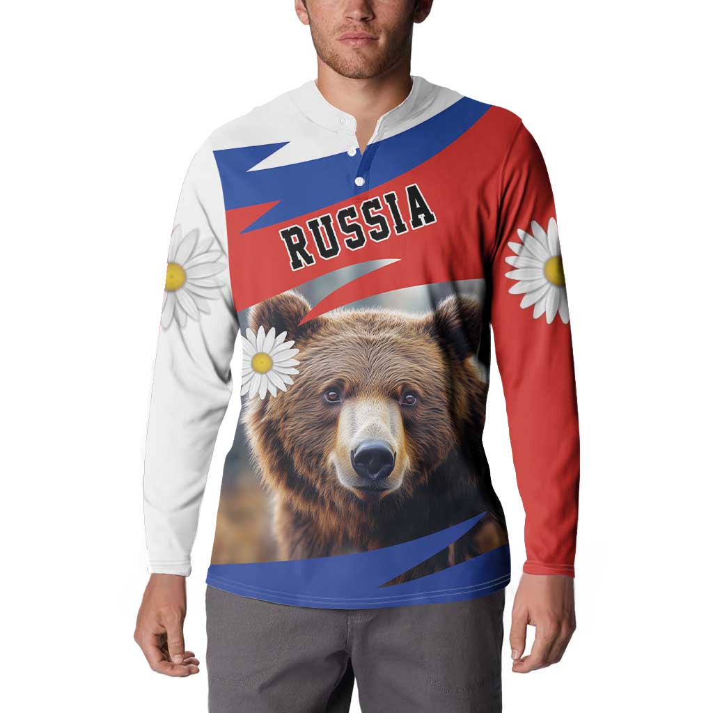 Russia Brown Bear and Chamomile Flower Button Sweatshirt LT17 - Wonder Print Shop