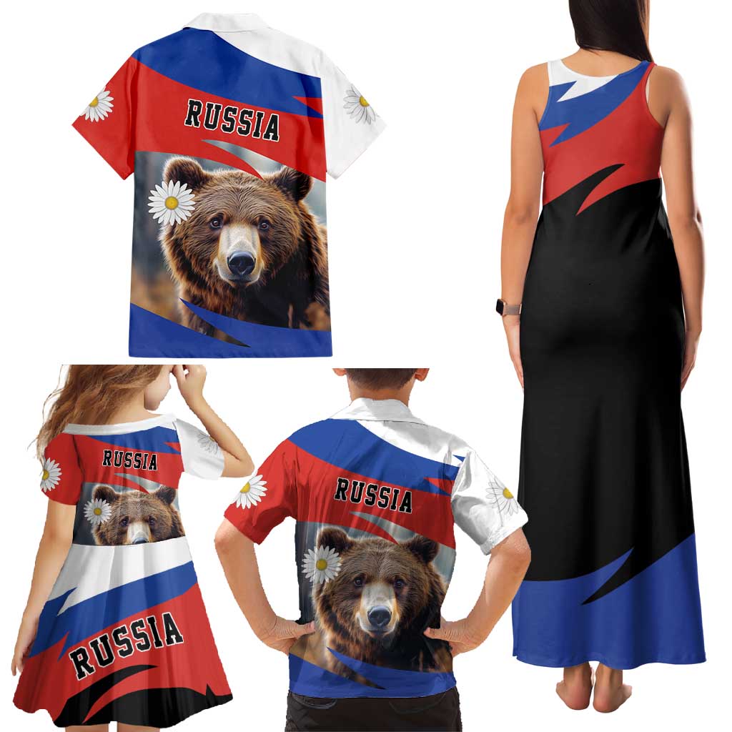 Russia Brown Bear and Chamomile Flower Family Matching Tank Maxi Dress and Hawaiian Shirt LT17 - Wonder Print Shop