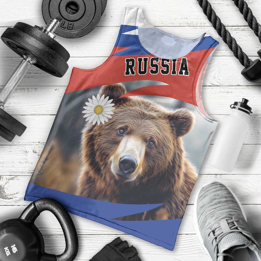 Russia Brown Bear and Chamomile Flower Men Tank Top LT17 - Wonder Print Shop