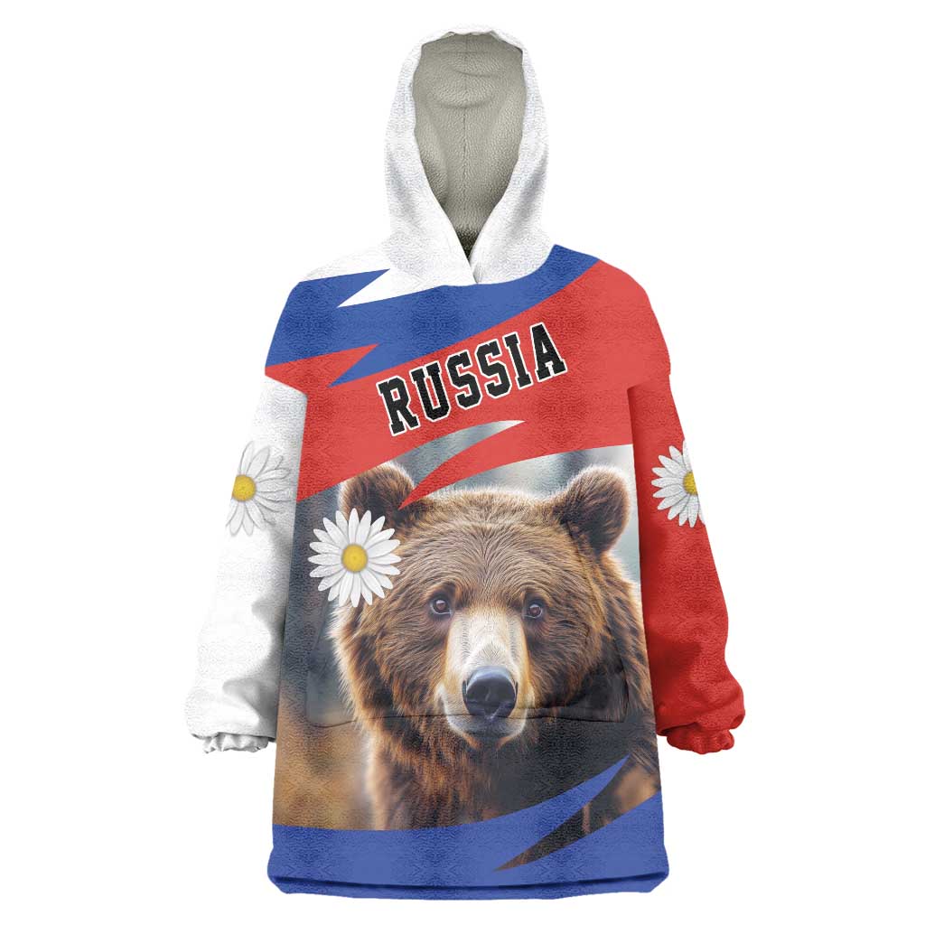 Russia Brown Bear and Chamomile Flower Wearable Blanket Hoodie LT17 - Wonder Print Shop