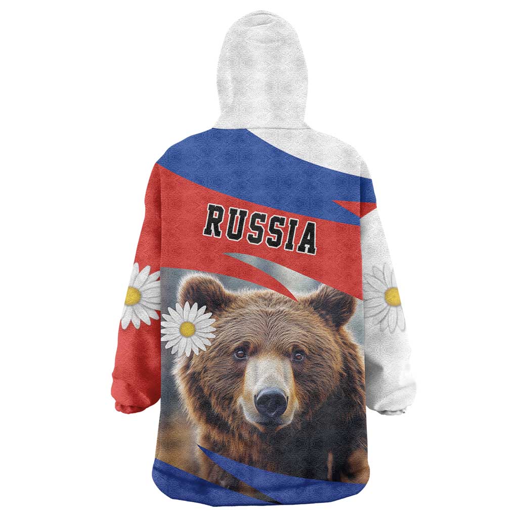 Russia Brown Bear and Chamomile Flower Wearable Blanket Hoodie LT17 - Wonder Print Shop