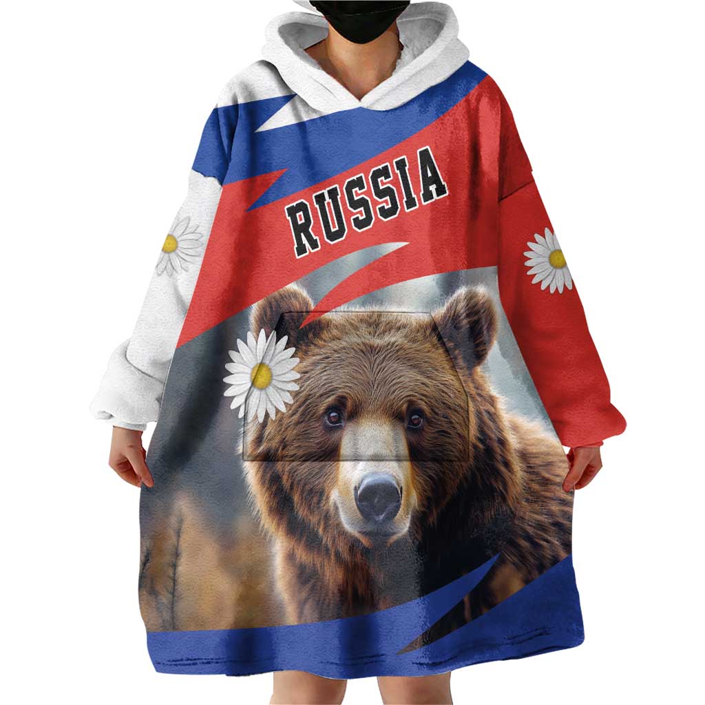 Russia Brown Bear and Chamomile Flower Wearable Blanket Hoodie LT17 - Wonder Print Shop