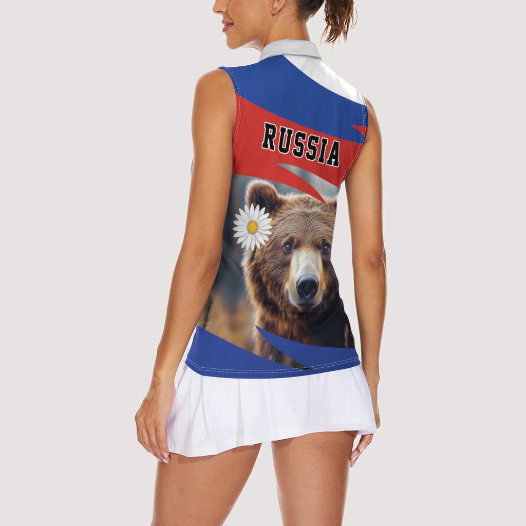Russia Brown Bear and Chamomile Flower Women Sleeveless Polo Shirt LT17 - Wonder Print Shop