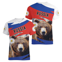 Russia Brown Bear and Chamomile Flower Women V-Neck T-Shirt LT17 - Wonder Print Shop