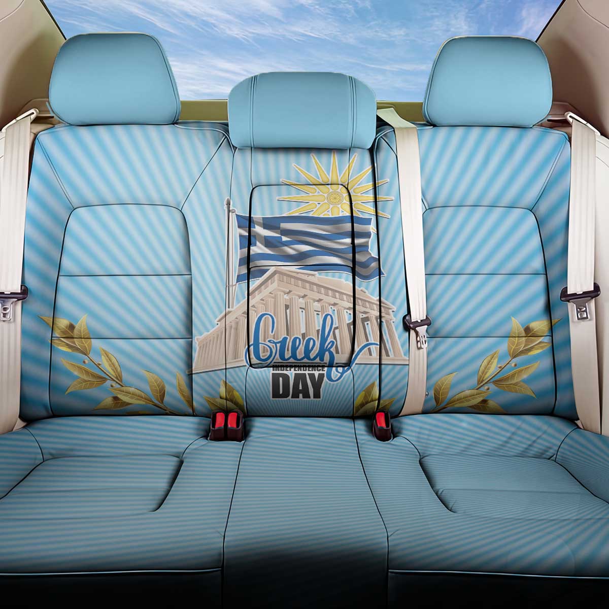 Greece Independence Day Back Car Seat Cover 25th March Vergina Sun