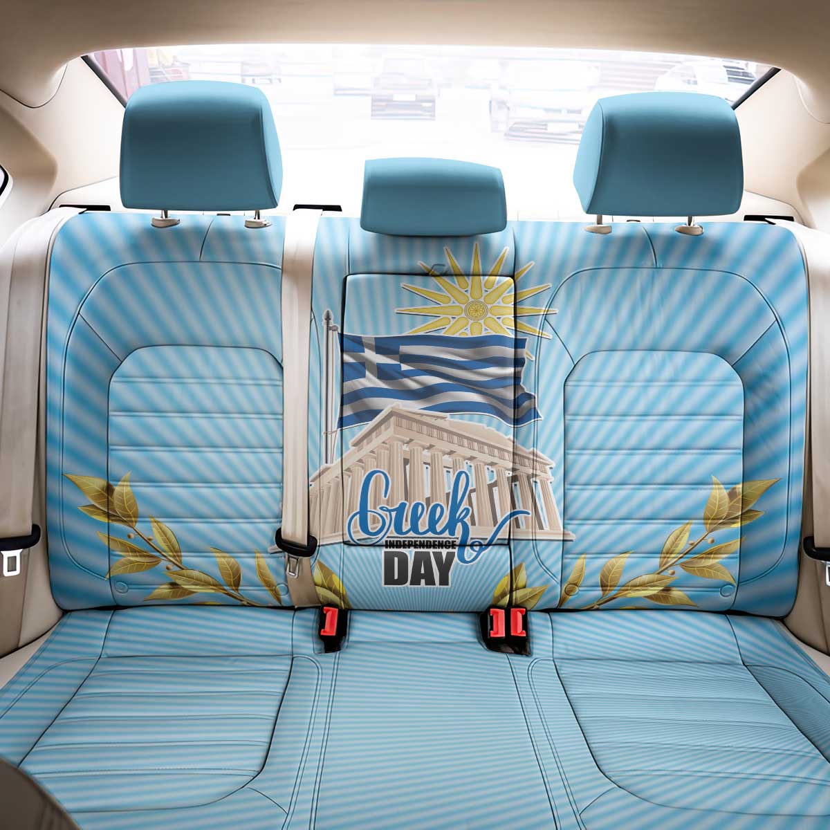 Greece Independence Day Back Car Seat Cover 25th March Vergina Sun
