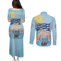 Greece Independence Day Couples Matching Puletasi and Long Sleeve Button Shirt 25th March Vergina Sun