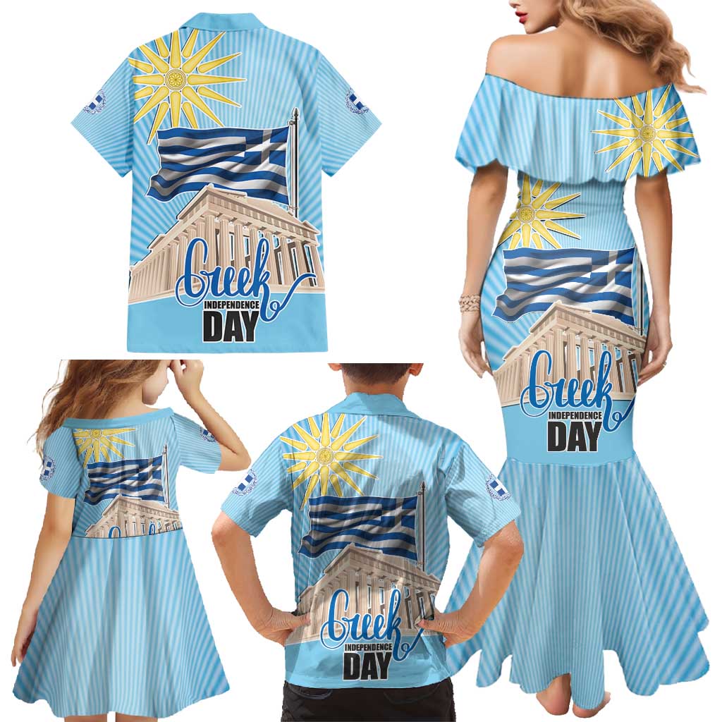 Greece Independence Day Family Matching Mermaid Dress and Hawaiian Shirt 25th March Vergina Sun