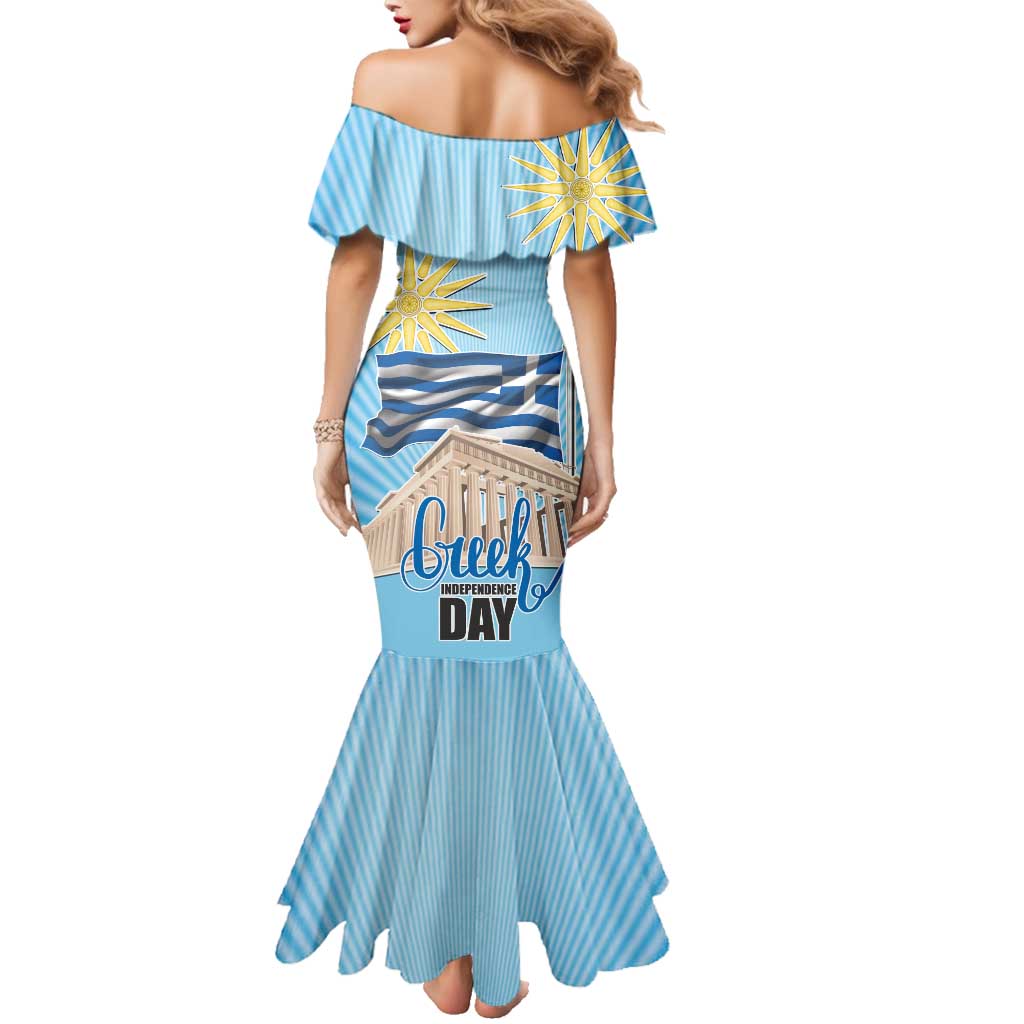 Greece Independence Day Family Matching Mermaid Dress and Hawaiian Shirt 25th March Vergina Sun