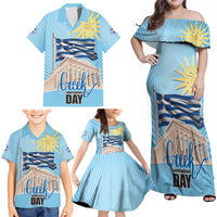 Greece Independence Day Family Matching Off Shoulder Maxi Dress and Hawaiian Shirt 25th March Vergina Sun