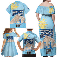 Greece Independence Day Family Matching Off Shoulder Maxi Dress and Hawaiian Shirt 25th March Vergina Sun