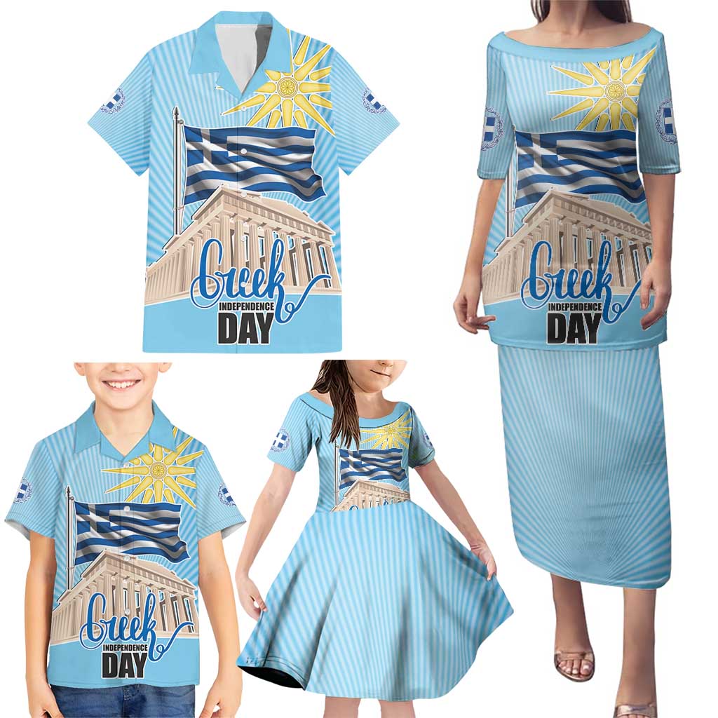 Greece Independence Day Family Matching Puletasi and Hawaiian Shirt 25th March Vergina Sun