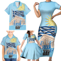 Greece Independence Day Family Matching Short Sleeve Bodycon Dress and Hawaiian Shirt 25th March Vergina Sun