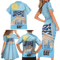 Greece Independence Day Family Matching Short Sleeve Bodycon Dress and Hawaiian Shirt 25th March Vergina Sun