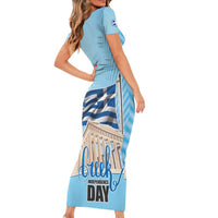 Greece Independence Day Family Matching Short Sleeve Bodycon Dress and Hawaiian Shirt 25th March Vergina Sun