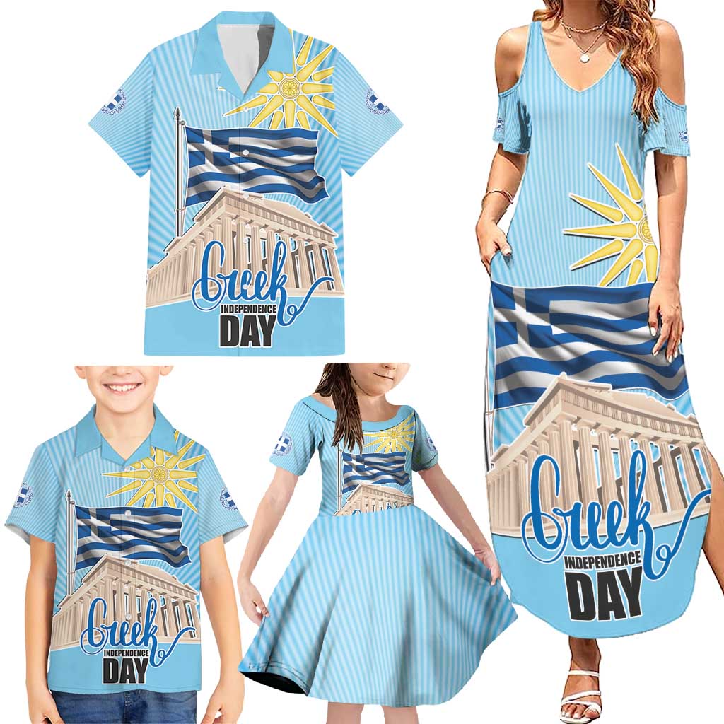 Greece Independence Day Family Matching Summer Maxi Dress and Hawaiian Shirt 25th March Vergina Sun