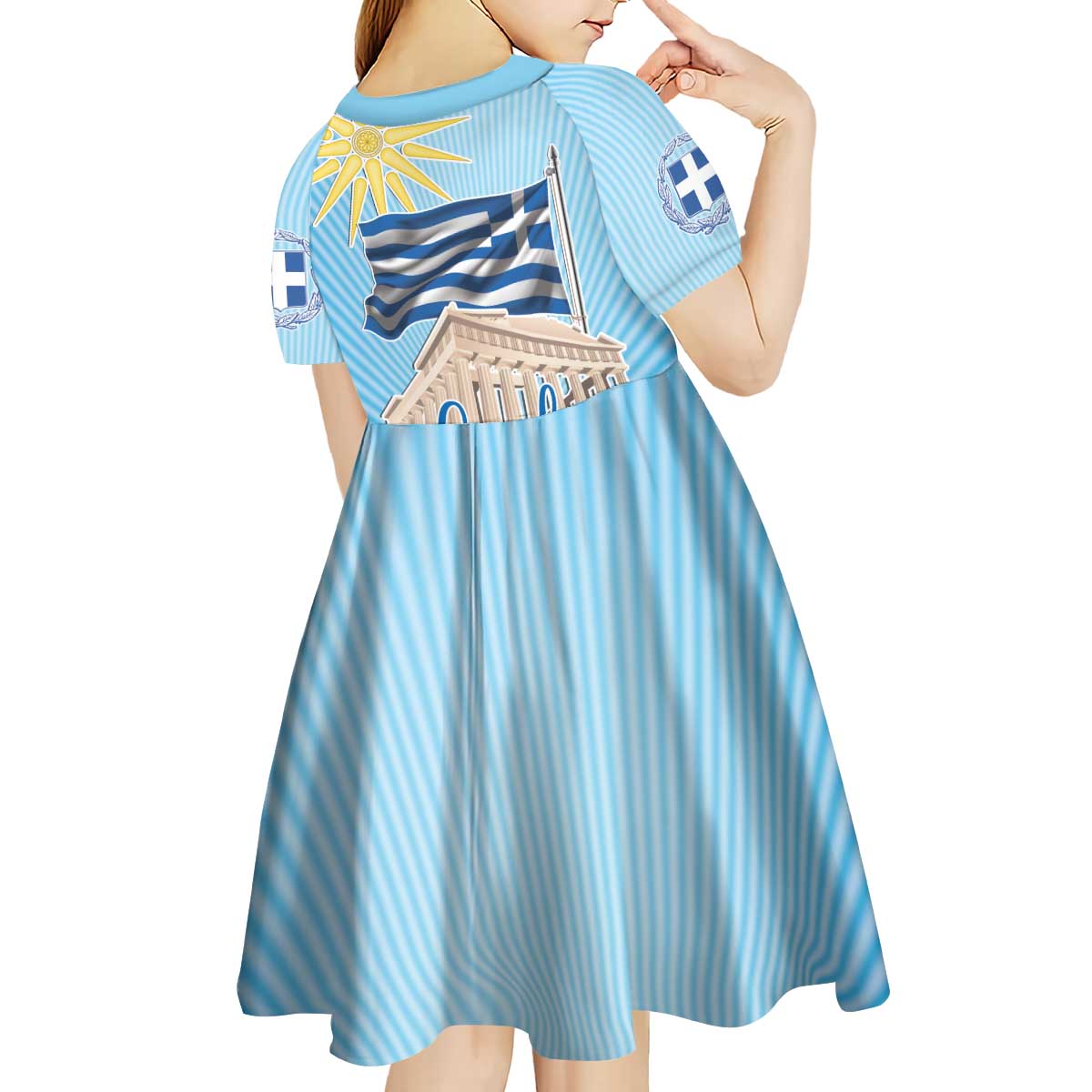 Greece Independence Day Kid Short Sleeve Dress 25th March Vergina Sun