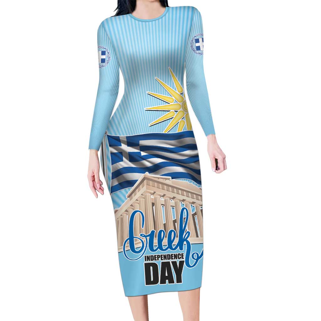 Greece Independence Day Long Sleeve Bodycon Dress 25th March Vergina Sun