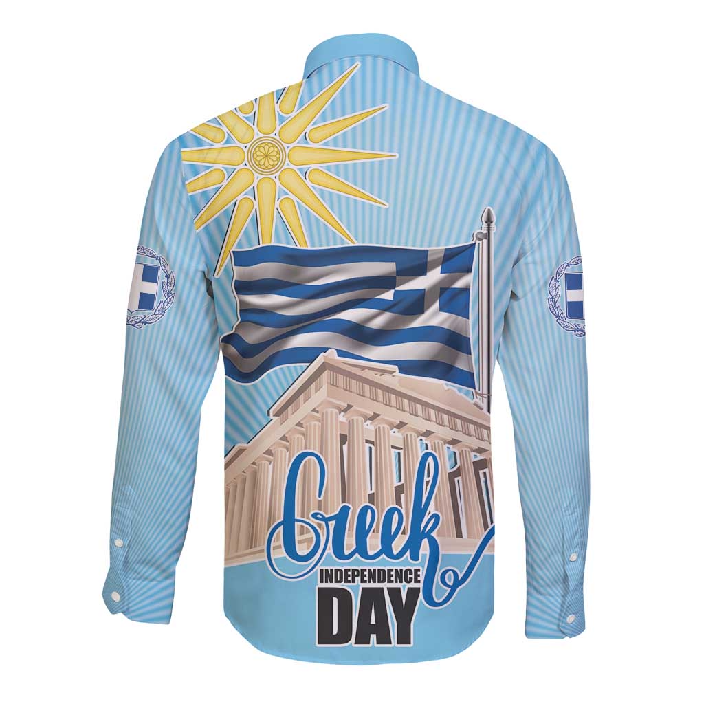 Greece Independence Day Long Sleeve Button Shirt 25th March Vergina Sun