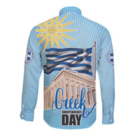 Greece Independence Day Long Sleeve Button Shirt 25th March Vergina Sun