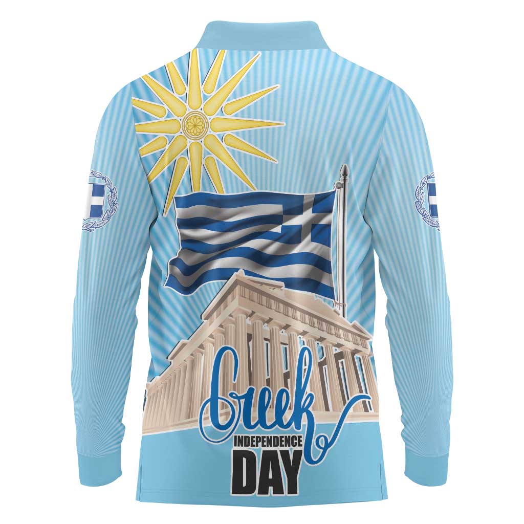 Greece Independence Day Long Sleeve Polo Shirt 25th March Vergina Sun