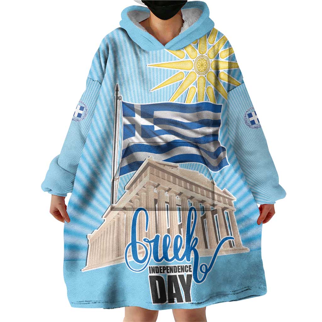 Greece Independence Day Wearable Blanket Hoodie 25th March Vergina Sun