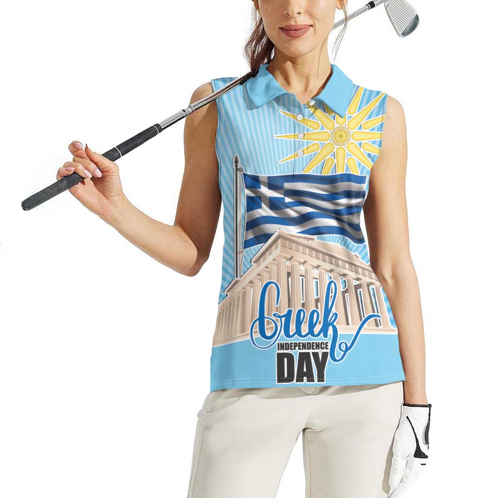 Greece Independence Day Women Sleeveless Polo Shirt 25th March Vergina Sun