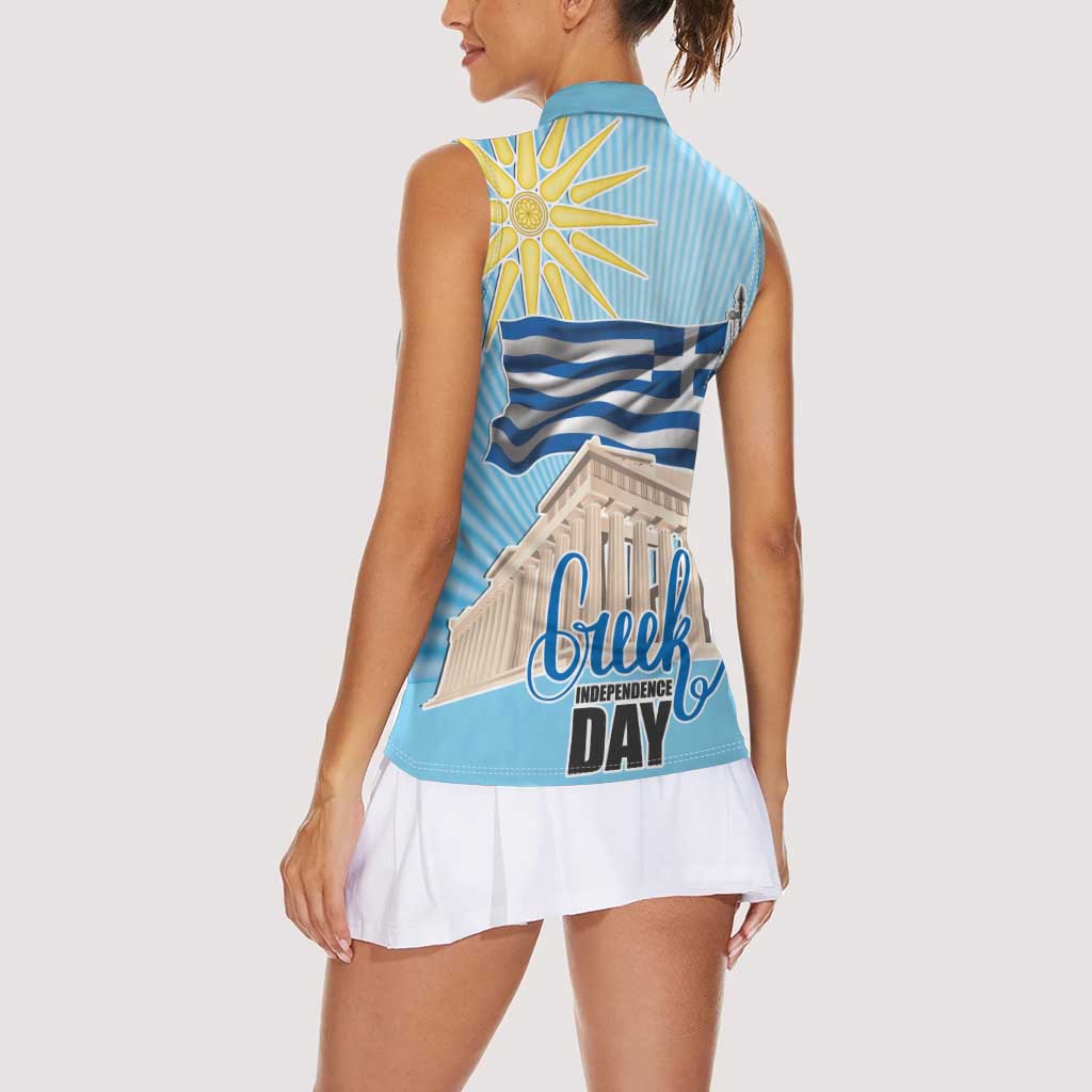 Greece Independence Day Women Sleeveless Polo Shirt 25th March Vergina Sun