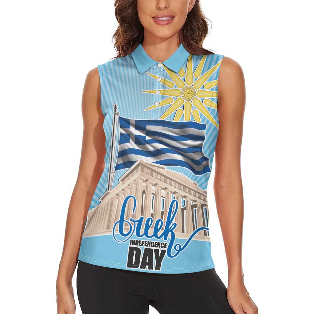 Greece Independence Day Women Sleeveless Polo Shirt 25th March Vergina Sun