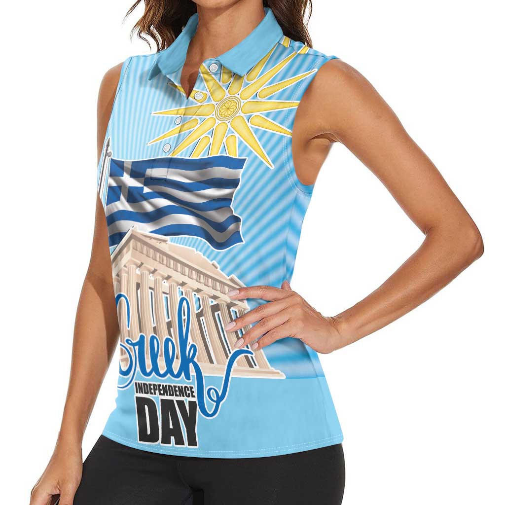 Greece Independence Day Women Sleeveless Polo Shirt 25th March Vergina Sun