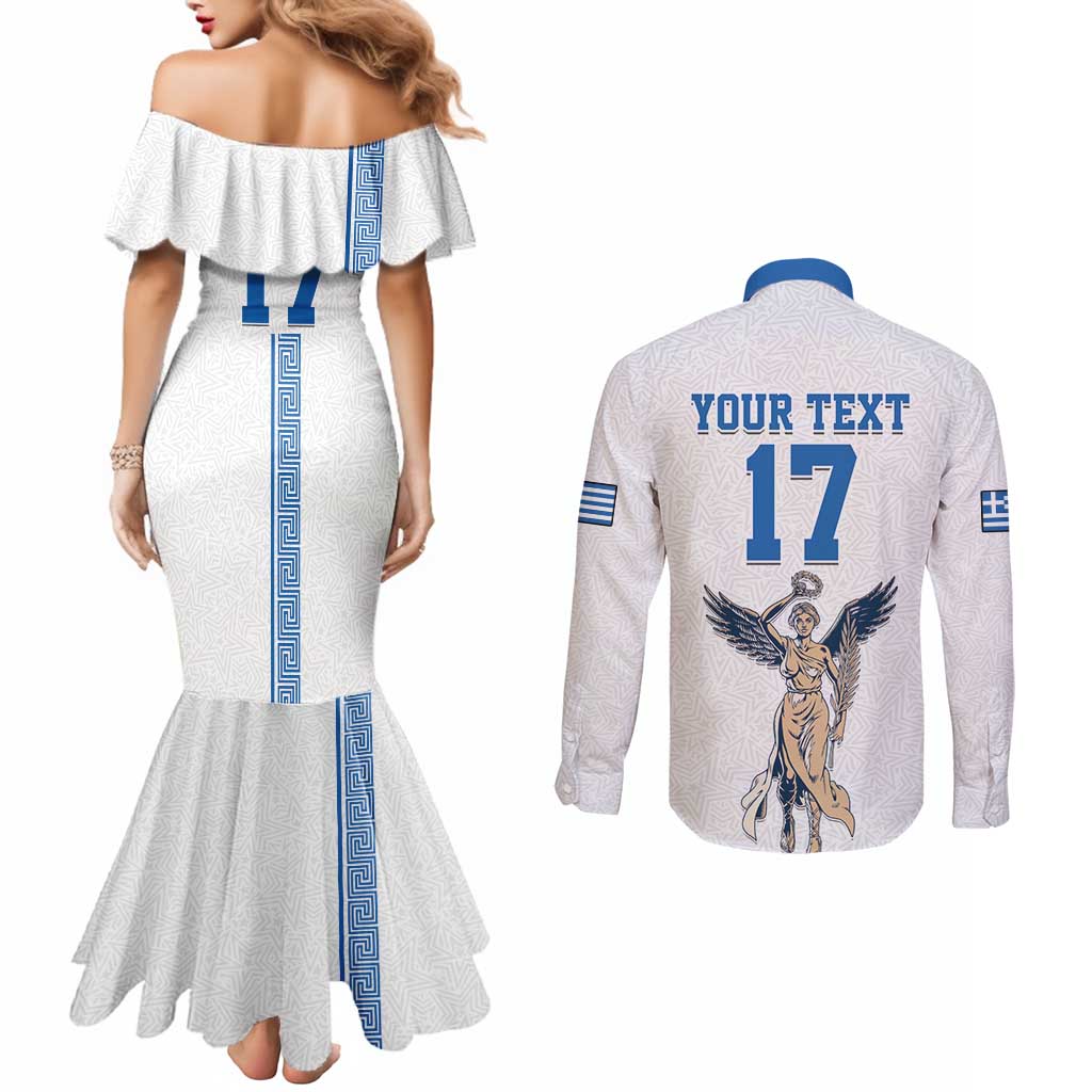 Custom Greece Football Champions Couples Matching Mermaid Dress and Long Sleeve Button Shirt Nike Goddess of Victory