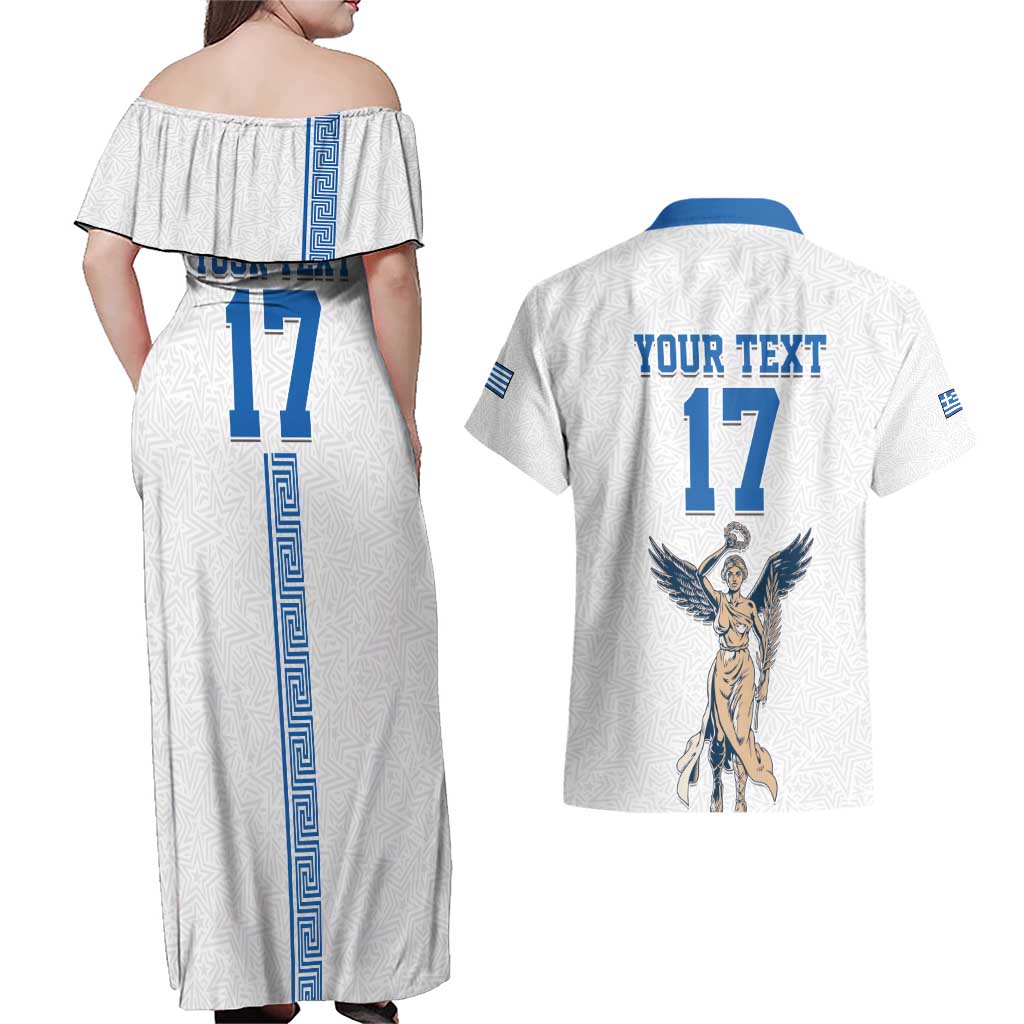 Custom Greece Football Champions Couples Matching Off Shoulder Maxi Dress and Hawaiian Shirt Nike Goddess of Victory
