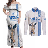 Custom Greece Football Champions Couples Matching Off Shoulder Maxi Dress and Long Sleeve Button Shirt Nike Goddess of Victory