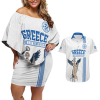 Custom Greece Football Champions Couples Matching Off Shoulder Short Dress and Hawaiian Shirt Nike Goddess of Victory