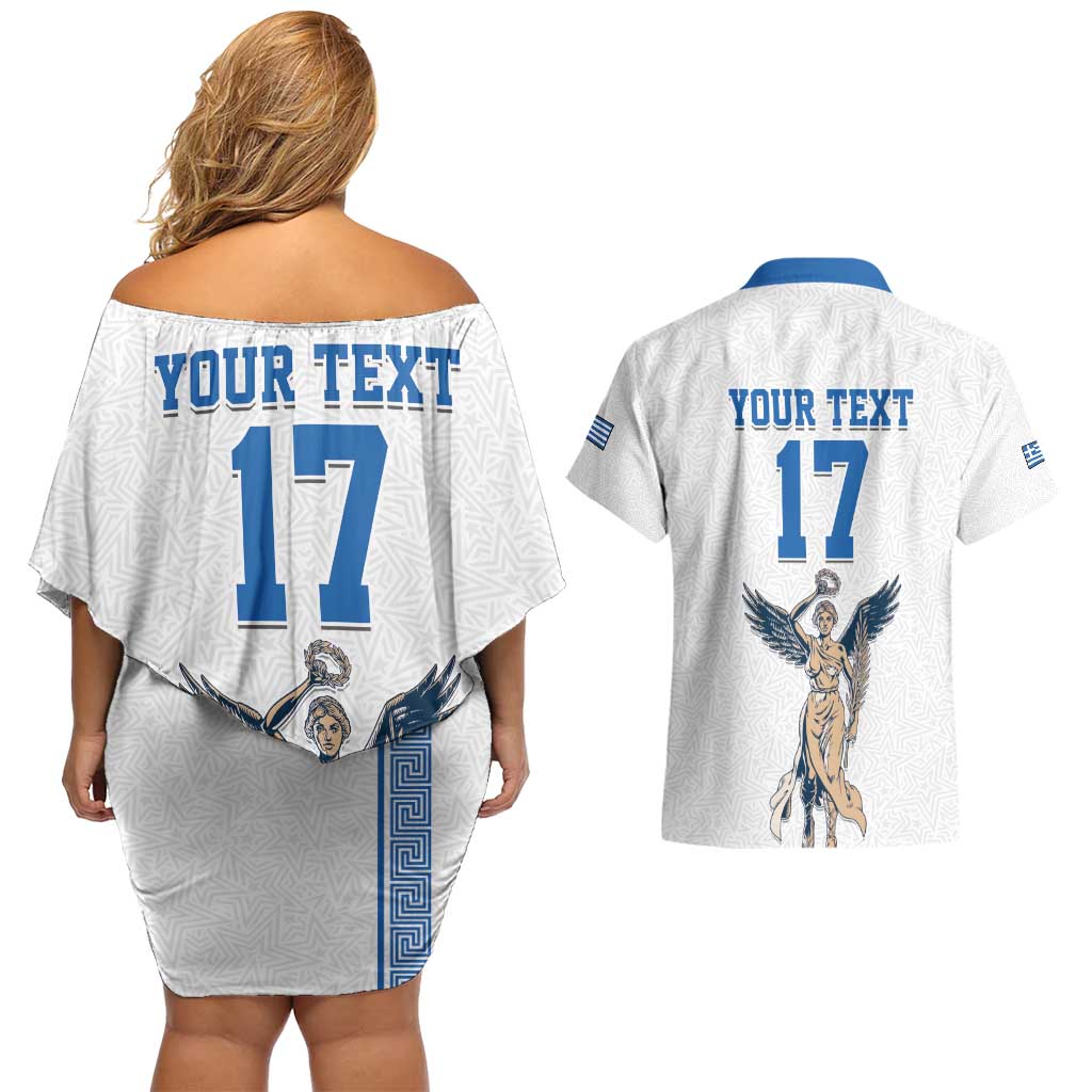 Custom Greece Football Champions Couples Matching Off Shoulder Short Dress and Hawaiian Shirt Nike Goddess of Victory