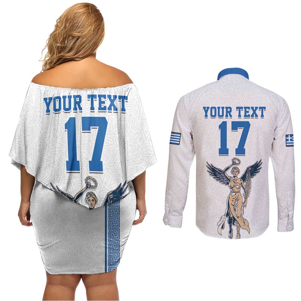 Custom Greece Football Champions Couples Matching Off Shoulder Short Dress and Long Sleeve Button Shirt Nike Goddess of Victory