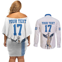 Custom Greece Football Champions Couples Matching Off Shoulder Short Dress and Long Sleeve Button Shirt Nike Goddess of Victory