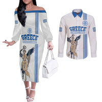 Custom Greece Football Champions Couples Matching Off The Shoulder Long Sleeve Dress and Long Sleeve Button Shirt Nike Goddess of Victory