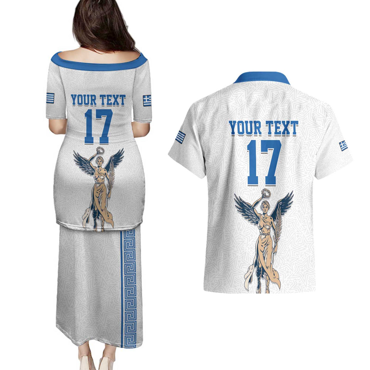 Custom Greece Football Champions Couples Matching Puletasi and Hawaiian Shirt Nike Goddess of Victory